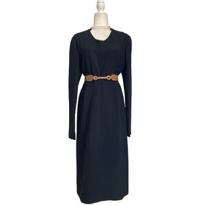 Krizia Made in Italy NWT Notched V Neck Collar Long Sleeve Midi Dress in Black